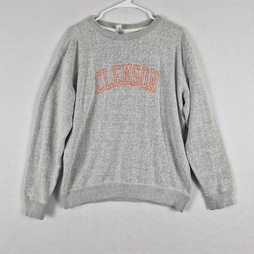 Baypointe Clemson Tigers Grey Marled Knit Sweater Large Orange Embroidered Logo